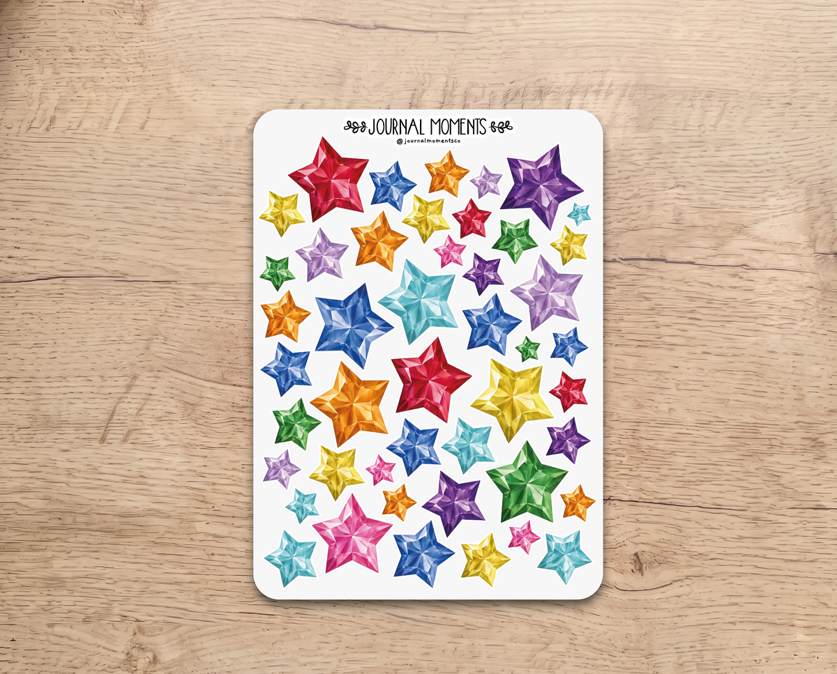 Pegatinas decorativas para diario / Hoja de pegatinas de estrellas de diamante para junk journaling, scrapbooking, paneles de visión y estética Y2K.