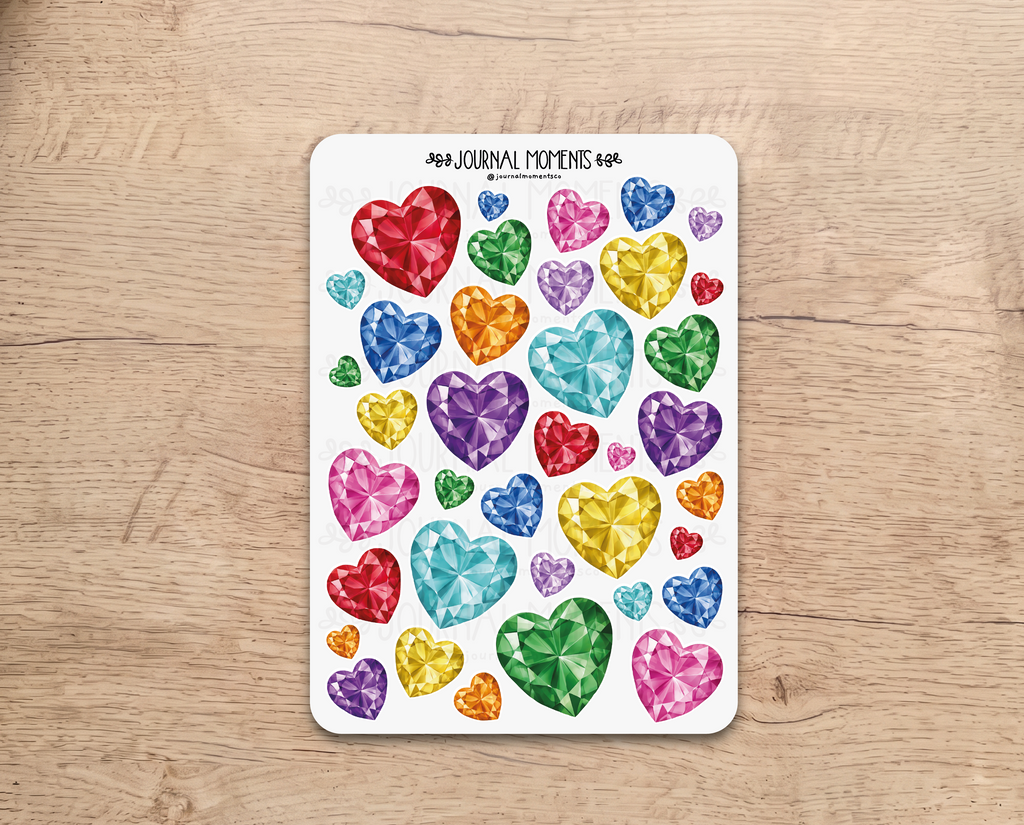 Pegatinas decorativas para diario / Hoja de pegatinas de corazones de diamante para junk journaling, scrapbooking, paneles de visión y estética Y2K.