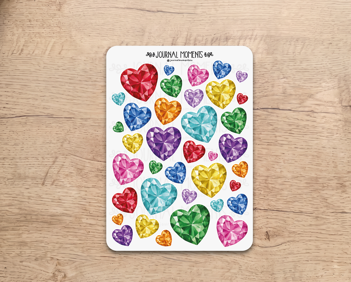 Pegatinas decorativas para diario / Hoja de pegatinas de corazones de diamante para junk journaling, scrapbooking, paneles de visión y estética Y2K.