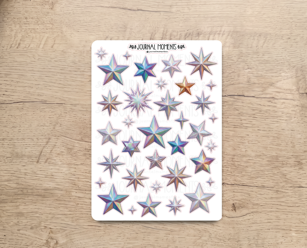 Pegatinas decorativas para diario / Hoja de pegatinas de estrellas y adornos para junk journaling, scrapbooking, paneles de visión y estética Y2K.