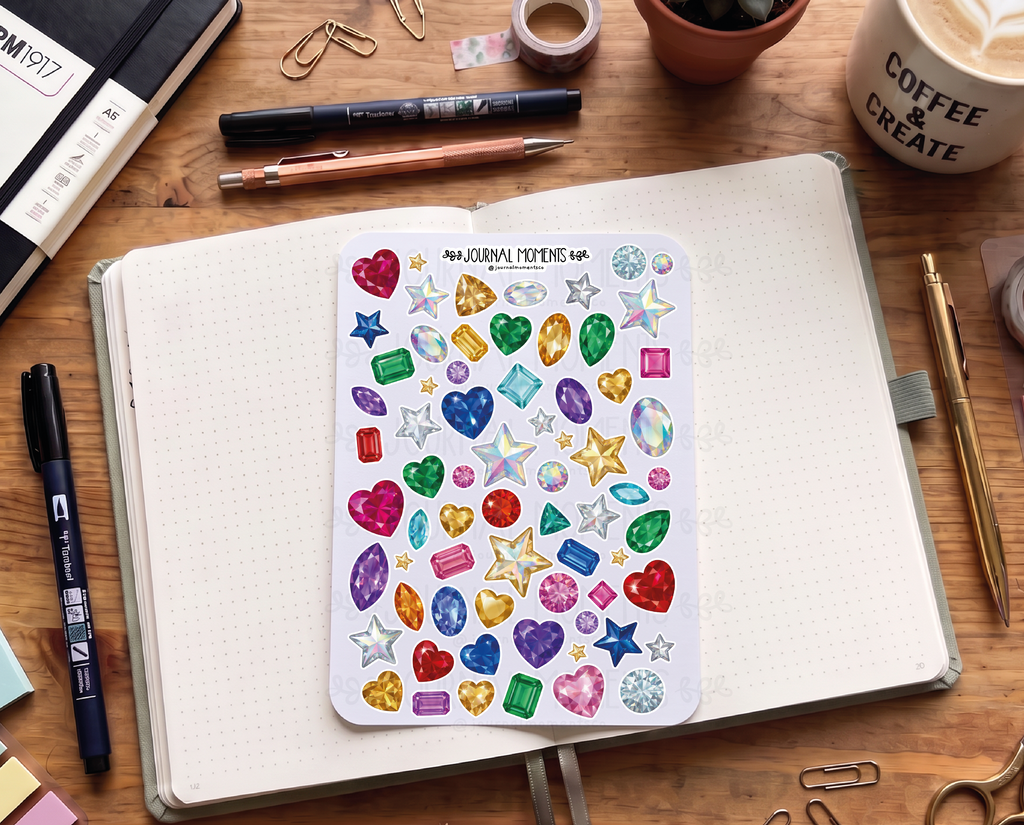 Pegatinas decorativas para diario / Hoja de pegatinas de joyería de fantasía para junk journaling, scrapbooking, paneles de visión y estética Y2K.