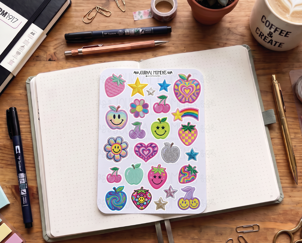 Pegatinas decorativas para diario / Hoja de pegatinas retro para junk journaling, scrapbooking, paneles de visión y estética Y2K.