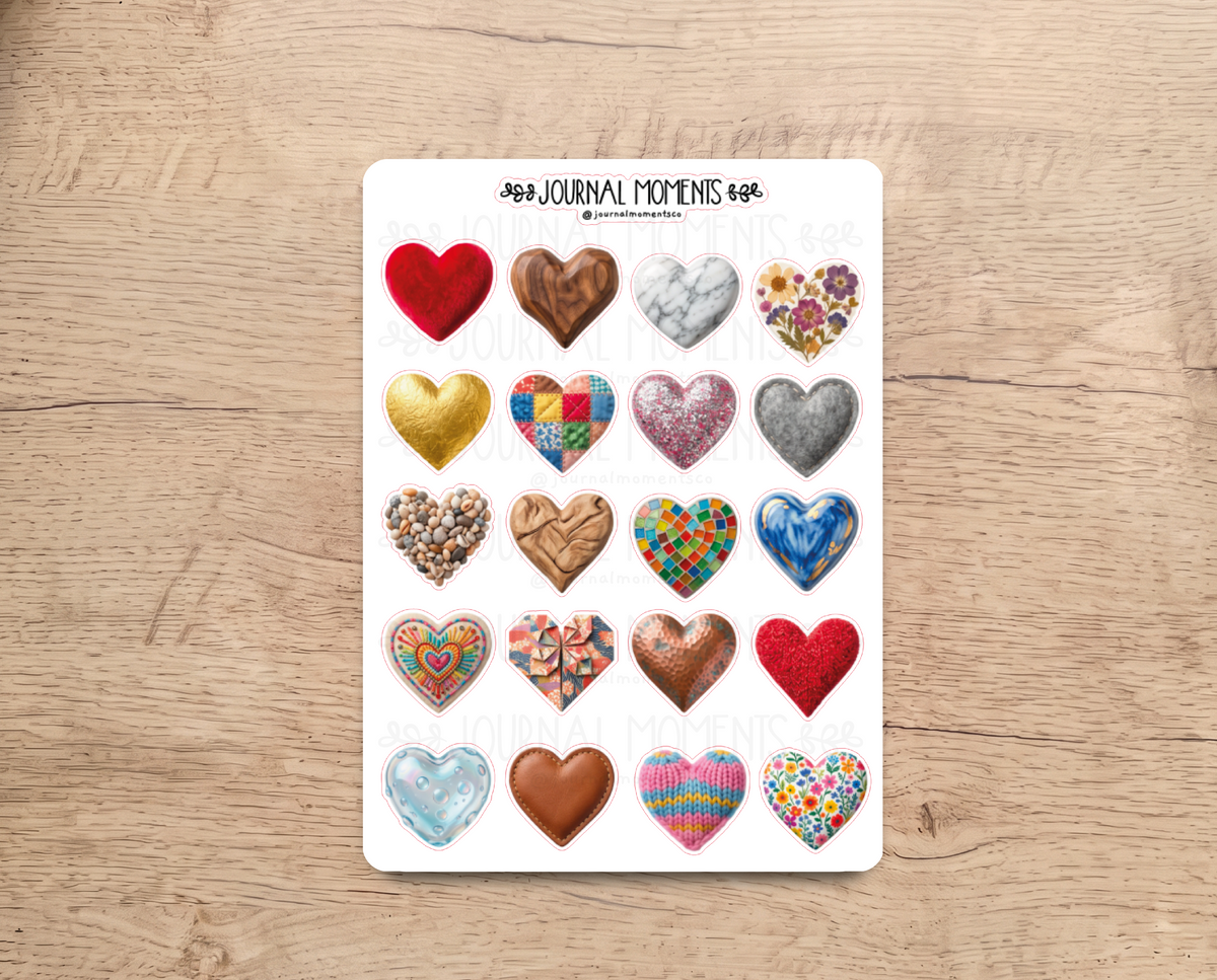 Pegatinas decorativas para diario / Hoja de pegatinas de corazones para junk journaling, scrapbooking, paneles de visión y estética Y2K.
