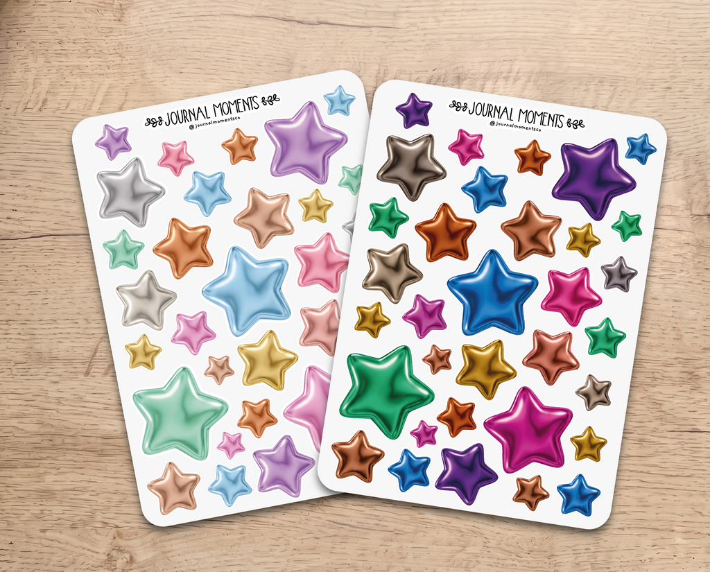 Pegatinas decorativas para diario / Hoja de pegatinas de estrellas iridiscentes para junk journaling, scrapbooking, paneles de visión y estética Y2K.