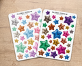 Pegatinas decorativas para diario / Hoja de pegatinas de estrellas iridiscentes para junk journaling, scrapbooking, paneles de visión y estética Y2K.