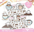 Tiny Puppet Coffee Time — Hoja de Pegatinas Imprimibles | PDF, PNG, Silhouette y Cricut